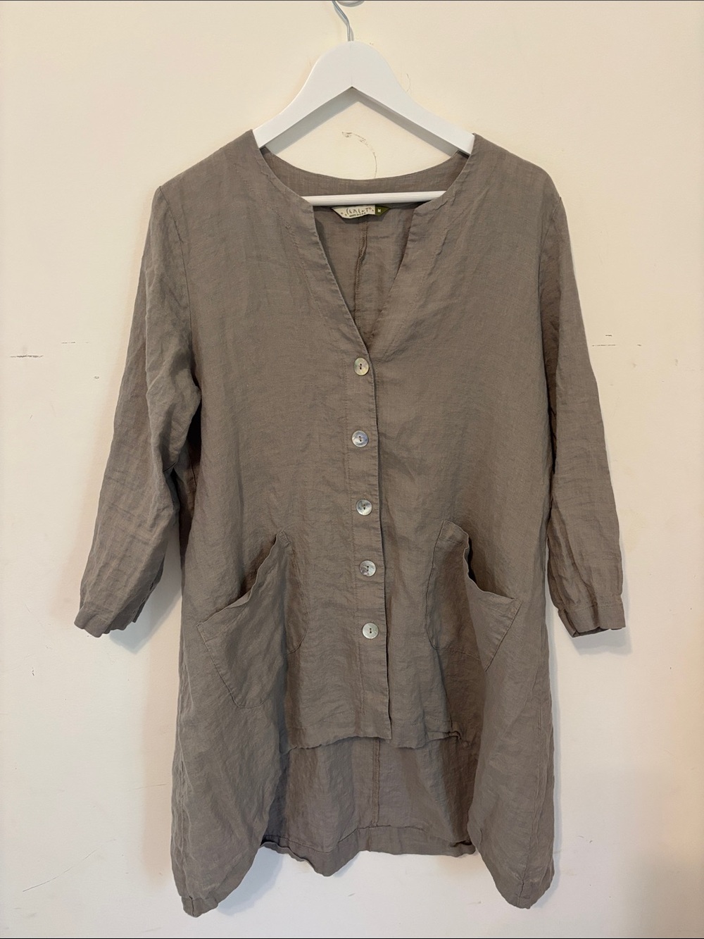 Relaxed Taupe Linen Button-Front Tunic with Pockets